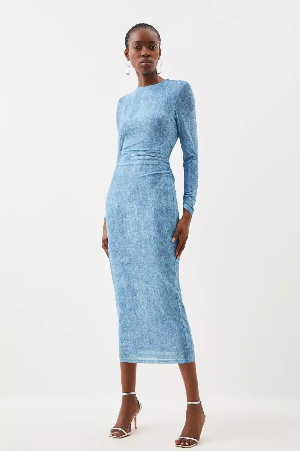 Denim midi sale dress with sleeves